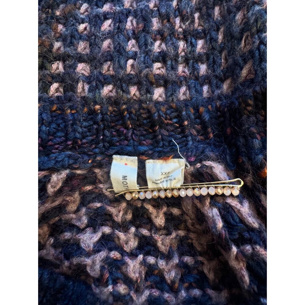 Moth Anthropologie Cropped Waffle Knit Sweater Wool Mohair Mauve Navy XXS - Picture 4 of 16
